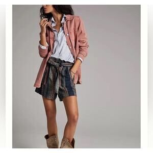 Anthropologie Lynnie Shorts Women Size XS Blue Striped Paperbag 100% Cotton Boho